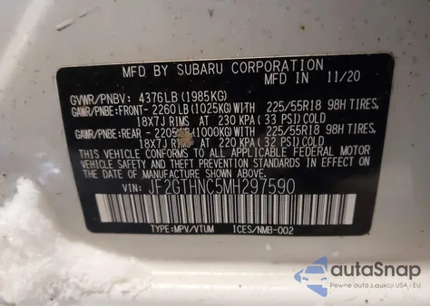 2021 Subaru Crosstrek Limited из США, поврежденный, VIN JF2GTHNC5MH297590